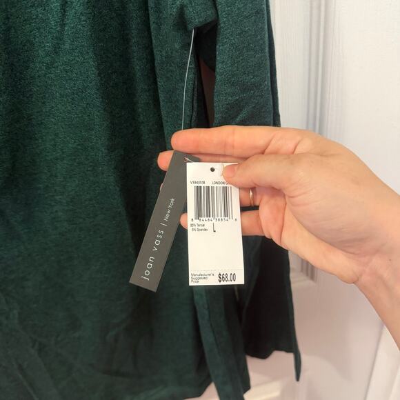 NWT Joan Vass LG mock neck jersey stretchy knit green tunic - Picture 4 of 9